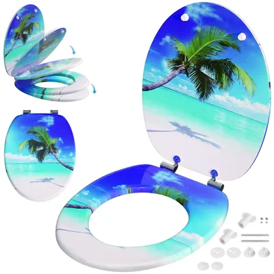 Image de CASARIA® Abattant WC Frein de Chute Forme O en Bois MDF - Plage Tropicale