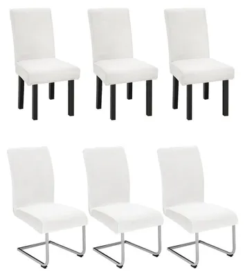 Image de Ensemble de 6 housses de siège pour fauteuil à dossier, en velours stretch, de couleur blanche, lavables