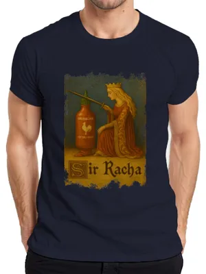 Obrázek produktu pro Pánské tričko Sir Racha Sriracha Knight Knighthood Queen Medieval Chilli, Navy, XL