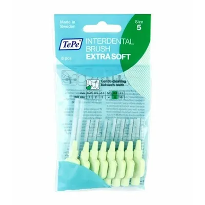 A package of TePe Interdental Brushes Extra Soft, Size 5.