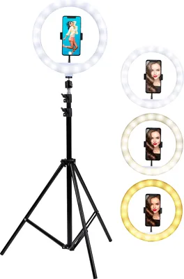 Obrázek produktu pro Grundig Selfie Ring Light - nastavitelné kruhové světlo se stativem 70-195 cm - stativ pro mobilní telefony s kruhovým světlem - 120 LED držák na stativ mobilního telefonu se 3 úrovněmi ohřevu - dobíjení přes USB - černá barva