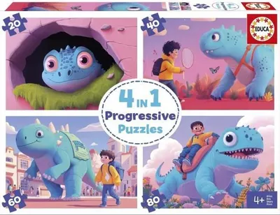 Zdjęcie produktu dla Puzzle Dinosaures Educa, 4 Puzzles, 20+40+60+80 Elementów, Temat Dinozaury, Od 3 Lat