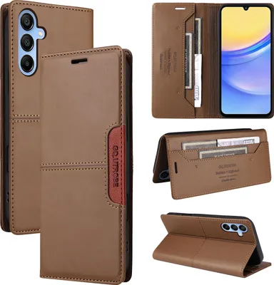 Produktbild von Handyhülle für Samsung Galaxy A15 5G/4G Hülle, Leder Flip Wallet Kartenfach Stand Schutzhülle Braun
