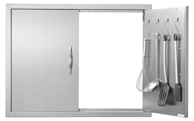 Image de Porte d'accès au barbecue VEVOR, 787 x 609 mm, Double porte de cuisine extérieure, Porte en acier inoxydable montée à fleur, Porte verticale à double paroi avec poignées et crochets, pour îlot de barbecue, station de barbecue, armoire extérieure
