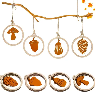 Productafbeelding van Herfstdecoraties van hout en metaal om op te hangen - Set van 16 - Herfstdecoratie - Raamdecoratie - Halloween - 10 cm