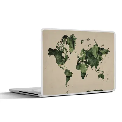 Produktbild von MuchoWow® Laptop Aufkleber Sticker Cover Weltkarte - Blätter - Grün 30x22 cm - Laptop-Sticker