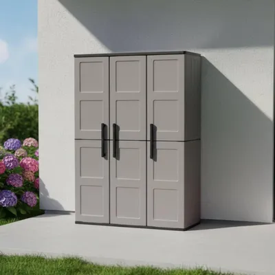 Immagine prodotto di Dmora Armadio da Esterno Amordel 37x102x163h cm Grigio, 3 Ante Resistente ai Raggi uv, Impermeabile  Italy