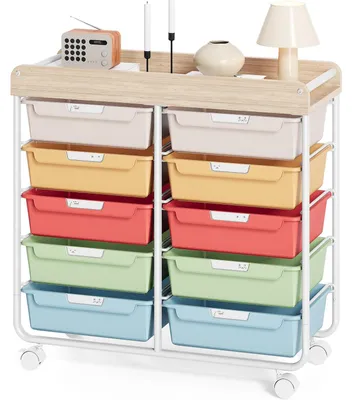 Immagine prodotto di Carrello con 10 cassetti e superficie in legno, ideale per l'organizzazione