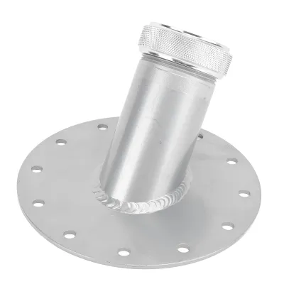 Image de Raccord de remplissage pour pile à combustible à 45 degrés avec base en acier à 12 trous et capuchon en aluminium, diamètre intérieur de 1,5 pouce, argent