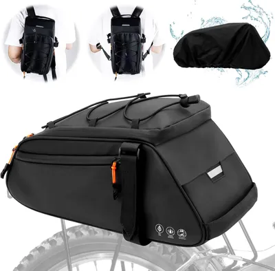 Produktbild von Fahrradtasche 10 l, wasserdichte Gepäckträgertasche, mit Schultergurt und Regenhülle, schwarz, für Radfahren