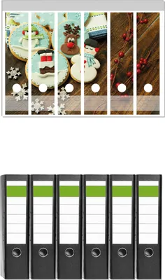 Produktbild von Wallario 6 Stück breite Ordner inkl. Klebeetiketten mit Motive Weihnachten in der Küche -  Plätzchen auf einem Holztisch -  Set mit Rückenschildern / Ordnerrücken Stickern