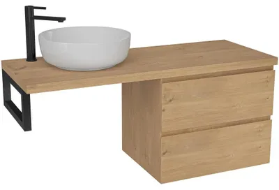 Immagine prodotto di CERANO - Mobile da bagno Carole - rovere miele + piano lavabo Navira Pro - 36 mm + mensola nera - 160x46x51,6 cm