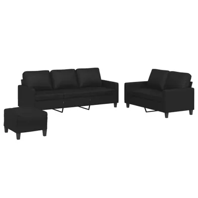 Produktbild von 3-tlg. Sofagarnitur mit Kissen Schwarz Kunstleder