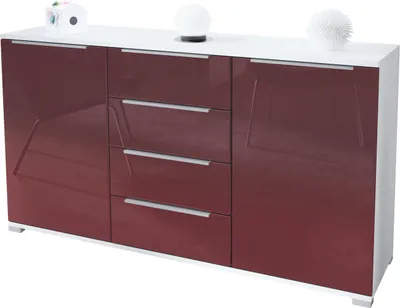 Produktbild von Vladon Sideboard Linio V1, Anrichte mit 2 Türen und 4 Schubladen, Weiß matt / Bordeaux Hochglanz (138,5 x 75,5 x 35 cm)