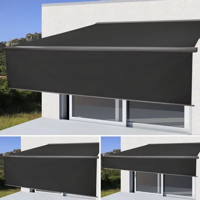 Produktbild von Elektrische Vollkassetten-Markise H124, 4x3m ausfahrbarer Volant  Polyester anthrazit, grau