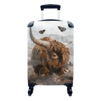 Produktbild von MuchoWow® Koffer Handgepäck Trolley Rollkoffer Kleine Reisekoffer mit 4 Rollen - Schmetterlinge - Schottische Highlander - Blumen - Cabin Size < 55x40x23 cm & 55x40x20 cm - Fotokoffer - Kabinenkoffer - Boardgepäck - Reise-Box - Reisekoffer - Reisegepäck - Koffer mit Bild - Trolley für Kinder