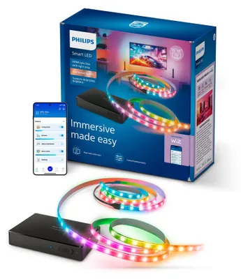 Produktbild von Philips HDMI 2 Sync Box 8K mit Hintergrundbeleuchtung f. TV von 55"–65", Set für intelligente Beleuchtung, Wi-Fi/Bluetooth, Schwarz, Wi-Fi 4 (802.11n), 802.11b, 802.11g, LED, Kunststoff