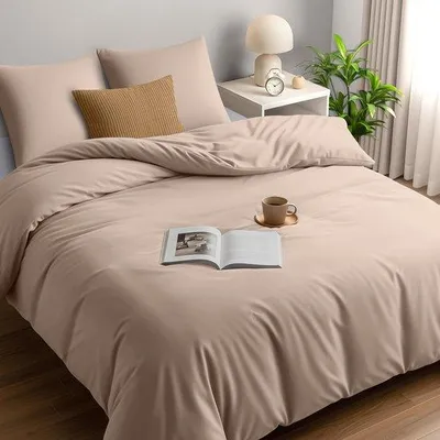 Produktbild von Famanu Bettwäsche Set aus weichem Mikrofaser, 260 x 240 cm mit 2 Kissenbezügen 65 x 65 cm, beige