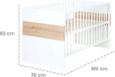 Obrázok produktu pre Súprava nábytku Roba „Lion“ 2-dielna – detská postieľka 70 x 140 + široká prebaľovacia komoda – biela – Imitácia „Artisan Oak“