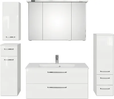 Produktbild von Badmöbel-Set Pelipal Kumba BxHxT 167 x 200 x 50 cm Frontfarbe weiß glanz 5-teilig und mehr mit Mineralguss-Waschtisch we
