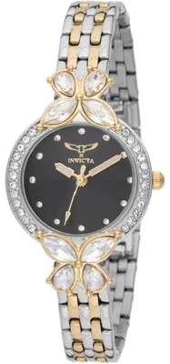 Produktbild von Invicta Wildflower 69096 Damenuhr - Quarzwerk - Metall mit schwarzem Zifferblatt - 30 mm
