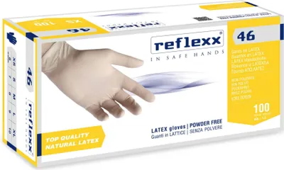 Produktbild von Reflexx R46 Chlorierte, puderfreie Latexhandschuhe 5,7gr Kat.3 Weiß 100 Stück L
