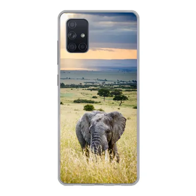 Produktbild von MuchoWow® Handyhülle Schutzhülle Hülle für Samsung Galaxy A71 Elefant - Tiere - Landschaft - Sonne - Natur Silikon Softcase Handy Hülle - Kartenbesitzer