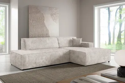 Produktbild von Masseno Ecksofa TESSO R-S mit Schlaffunktion L-Form, Sofa mit Bettkasten, Wohnzimmersofa, Couch, Soffa, Bettsofa, Couchgarnitur- Creme, TILIA 01