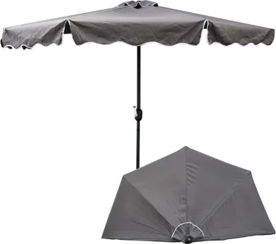 Produktbild von Sonnenschirm Halbrund Halbschirm mit Kurbel Balkonschirm Terrassenschirm halb, Graphit Ø 270 cm H 235 cm stabil Oberfläche Sonnenschutz UV-Schutz leicht Polyester Stahl feuchtigkeitsbeständig mit Schutzhülle
