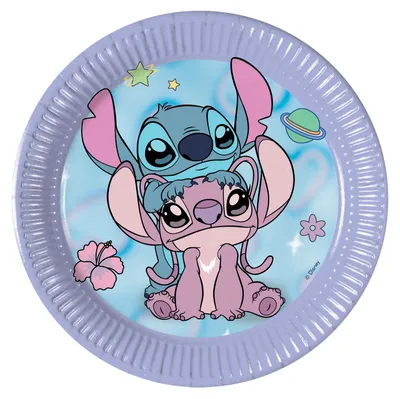Produktbild von "Stitch & Angel" Partydeko Artikel Variante: 8 Teller | Ø20cm Papier