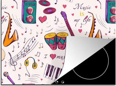 Produktbild von KitchenYeah© Herdabdeckplatte Musik - Instrumente - Zitate , 71x52cm, Küche Deko, Glaskeramikkochfeld Herdabdeckung, Abdeckplatte fùr Kochfeld