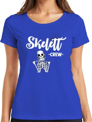 Produktbild von Skelett Crew Halloween Totenkopf Gruselig Gothic Retro Party Damen T-Shirt, Blau, 3XL