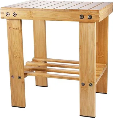 Produktbild von Unyqoos® Mittelgroßer Bambus-Kinderhocker – multifunktionaler, rutschfester Tritt, leicht mit Ablagefach und Bodenschonern
