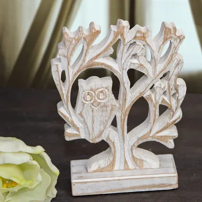 Produktbild von Skulptur, Baum mit Eule, weiß, klein