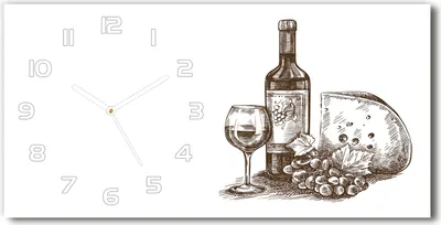 Produktbild von Wanduhr aus Glas – 60x30 cm - Glasbild - Glasuhr - Gehärtetes Glas - weisse-zeiger - Wein und Snacks
