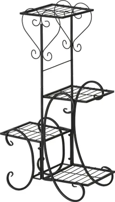 Produktbild von Outsunny Blumenregal aus Metall 4 Ebenen Pflanzenregal Blumentreppe Blumenständer für innen und außen Garten Balkon Schwarz 45 x 24,5 x 80 cm