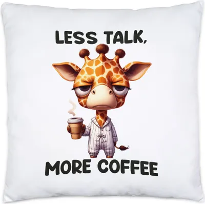Produktbild von Less Talk More Coffee Lustige Giraffe Kissen Inkl. Füllung Kaffee Spruch Morgenmuffel Geschenkidee