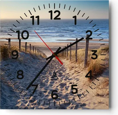 Produktbild von Wanduhr - Quadrat - Glasuhr - Meer Strand Düne - 40x40cm - Schleichendes Uhrwerk - Lautlos - zum Aufhängen bereit - Dekoration Modern - Wanddekoration aus Glas - C4AC40x40-3612