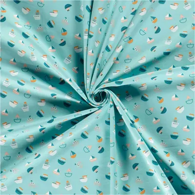 Jersey Kinderstoff Boote Kindermotiv ab 0,5 x 1,5m  Oeko-Tex türkisgrün