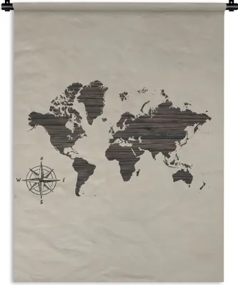 Produktbild von MuchoWow® Wandteppich Wandbehang Weltkarte - Holz - Vintage 60x80 cm Tapisserie Dekoration Wandtuch - Decke - Wandtücher - Wohne