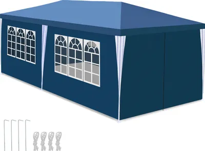 Produktbild von Izrielar Pavillon Partyzelt mit Seitenwänden, Reißverschlusstür & Fenstern, UV-geschützt, 3x6m Blau