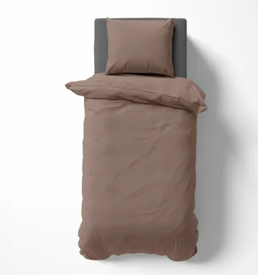 Produktbild von 4 teilige Uni Bettwäsche 135x200 cm Mikrofaser Nougat Braun Bettbezug Garnitur Set