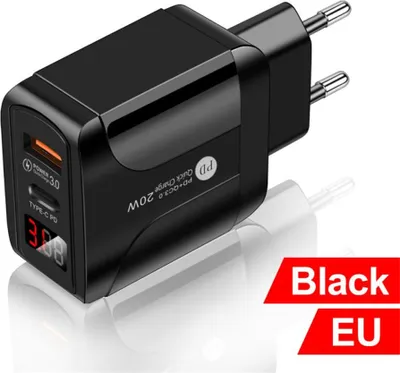 Imagen del producto de Cargador Qc3.0 Pd para dispositivos móviles, 20W, carga rápida, pantalla digital, compatible con iPhone 13, con enchufe de la UE
