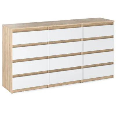 Produktbild von STIV Möbel | Kommode mit 12 Schubladen (8+4) | Eiche Sonoma / Weiß Matt | 180 cm | modern & grifflos | Schlafzimmer & Wohnzimmer
