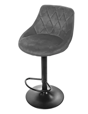 Image de Tabouret de bar Tabouret de cuisine avec dossier, repose-pieds, réglable en hauteur, pivotant à 360°, tabouret de bar chaise de bar velours gris et piétement noir