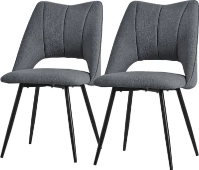 Produktbild von ML-Design Esszimmerstühle 2er Set Grau, Sitzfläche aus Polyester mit schwarzen Metallbeinen, Küchenstühle mit Rückenlehne
