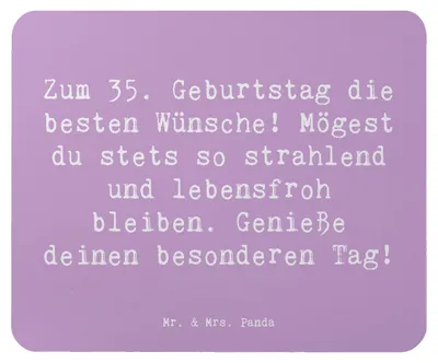 Produktbild von Mr. & Mrs. Panda Mauspad Spruch 35. Geburtstag Glückwünsche - Lavendeltraum - Geschenk, handgefertigt, Mousepad, laptop, computer, Meilensteine feiern, Lächeln, Alter