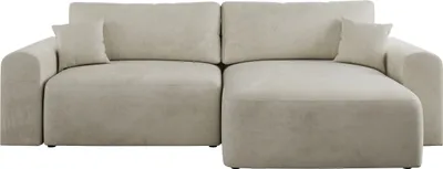 Produktbild von MKS MEBLE Sofa L-Form, Ecksofa mit Schlaffunktion, Wohnlandschaft L-Form mit Kissen, Couch L-Form - Nelson - Beige Velvet