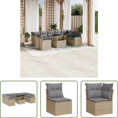 Produktbild von The Living Store 10-tlg. Garten-Sofagarnitur mit Kissen Beige Poly Rattan