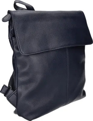 Produktbild von Kleiner dunkelblauer Kunstleder-Rucksack mit Überschlag und Reißverschlussfächern